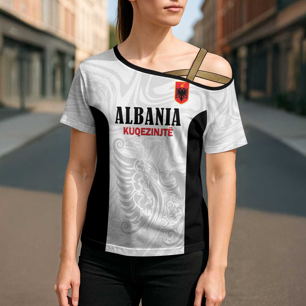 Custom Albania Football Pride Cross Shoulder Shirt Kuqezinjte Eagle White Version - Wonder Print Shop