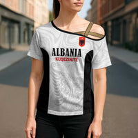 Custom Albania Football Pride Cross Shoulder Shirt Kuqezinjte Eagle White Version - Wonder Print Shop