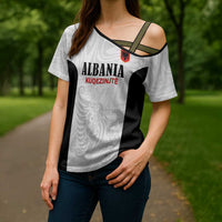 Custom Albania Football Pride Cross Shoulder Shirt Kuqezinjte Eagle White Version - Wonder Print Shop
