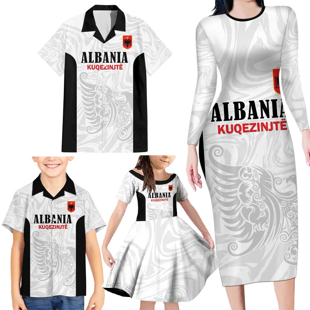 Custom Albania Football Pride Family Matching Long Sleeve Bodycon Dress and Hawaiian Shirt Kuqezinjte Eagle White Version - Wonder Print Shop