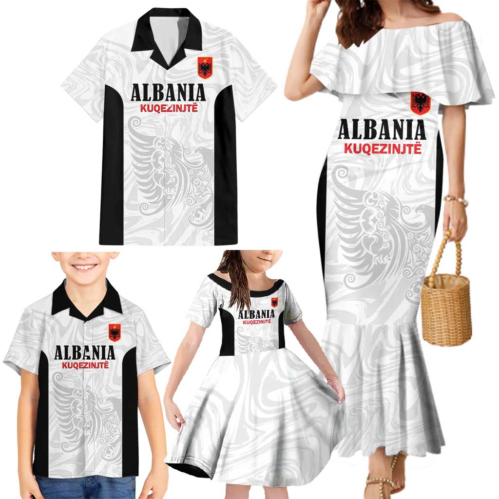 Custom Albania Football Pride Family Matching Mermaid Dress and Hawaiian Shirt Kuqezinjte Eagle White Version - Wonder Print Shop