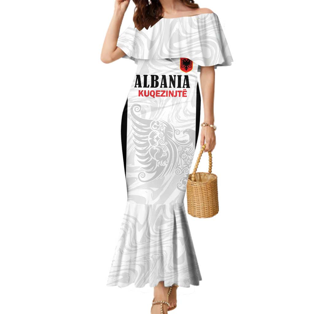 Custom Albania Football Pride Family Matching Mermaid Dress and Hawaiian Shirt Kuqezinjte Eagle White Version - Wonder Print Shop