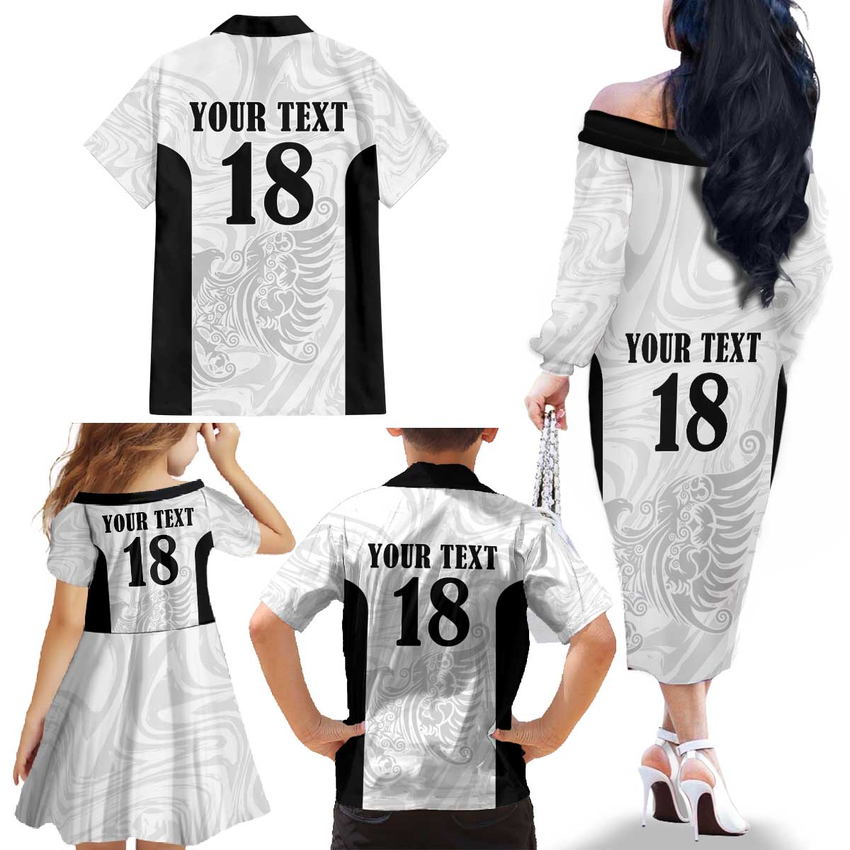 Custom Albania Football Pride Family Matching Off The Shoulder Long Sleeve Dress and Hawaiian Shirt Kuqezinjte Eagle White Version - Wonder Print Shop