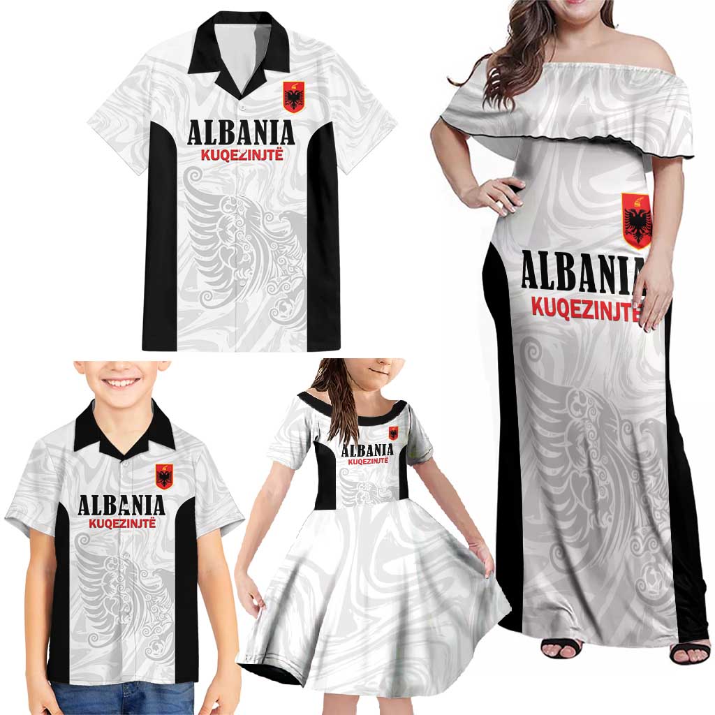 Custom Albania Football Pride Family Matching Off Shoulder Maxi Dress and Hawaiian Shirt Kuqezinjte Eagle White Version - Wonder Print Shop