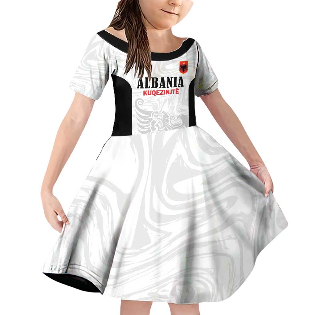 Custom Albania Football Pride Family Matching Off Shoulder Short Dress and Hawaiian Shirt Kuqezinjte Eagle White Version - Wonder Print Shop