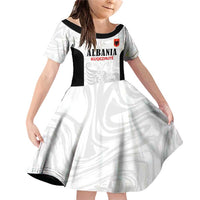 Custom Albania Football Pride Family Matching Off Shoulder Short Dress and Hawaiian Shirt Kuqezinjte Eagle White Version - Wonder Print Shop