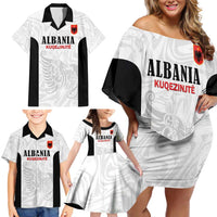 Custom Albania Football Pride Family Matching Off Shoulder Short Dress and Hawaiian Shirt Kuqezinjte Eagle White Version - Wonder Print Shop