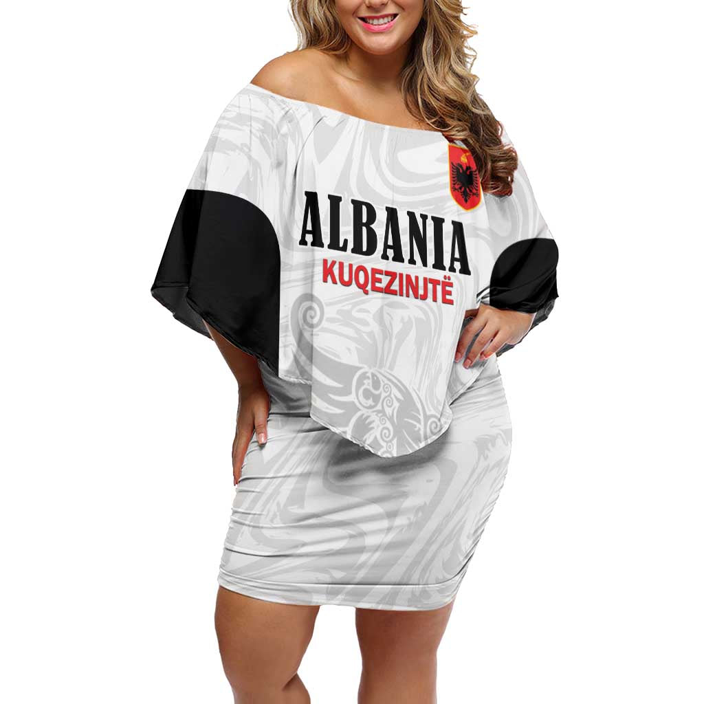Custom Albania Football Pride Family Matching Off Shoulder Short Dress and Hawaiian Shirt Kuqezinjte Eagle White Version - Wonder Print Shop