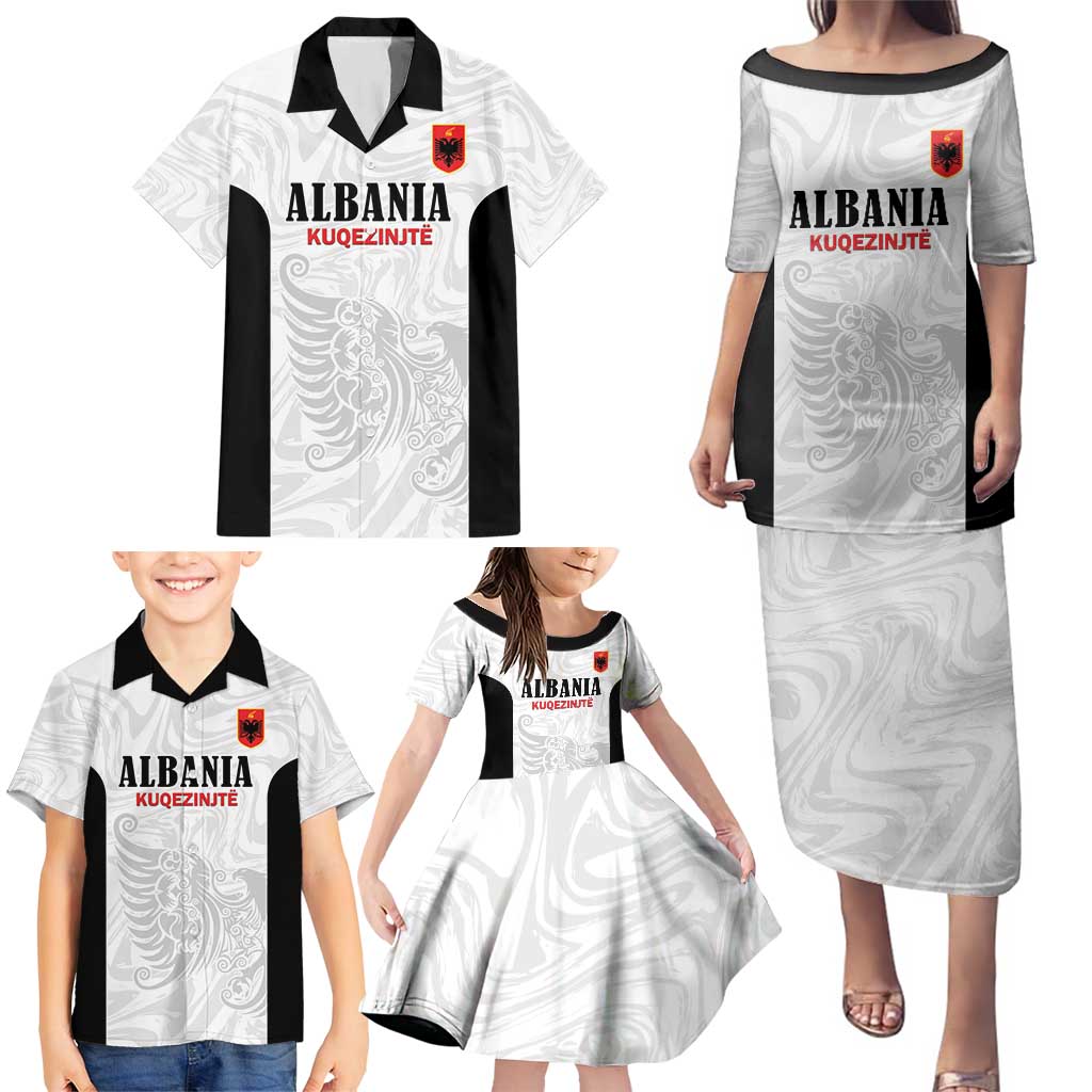 Custom Albania Football Pride Family Matching Puletasi and Hawaiian Shirt Kuqezinjte Eagle White Version - Wonder Print Shop