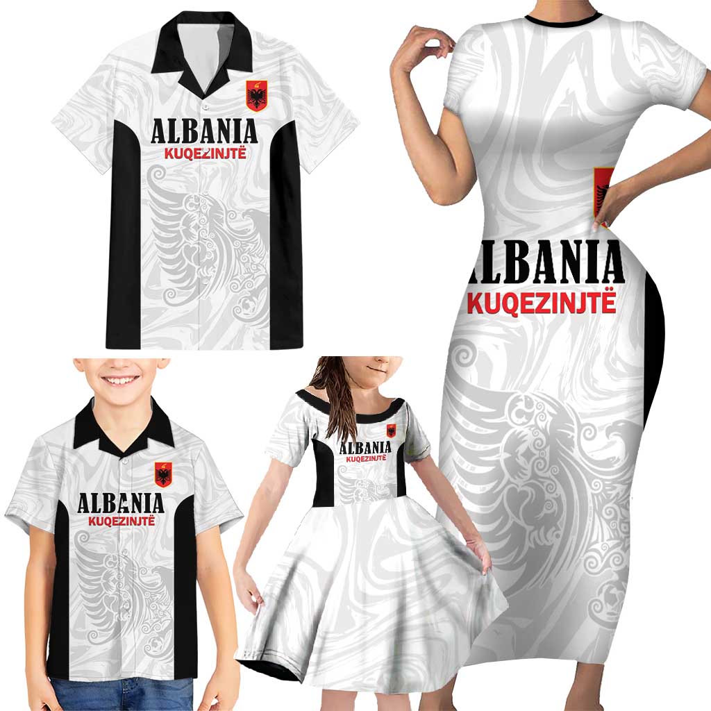 Custom Albania Football Pride Family Matching Short Sleeve Bodycon Dress and Hawaiian Shirt Kuqezinjte Eagle White Version - Wonder Print Shop