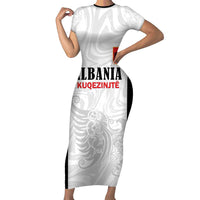 Custom Albania Football Pride Family Matching Short Sleeve Bodycon Dress and Hawaiian Shirt Kuqezinjte Eagle White Version - Wonder Print Shop