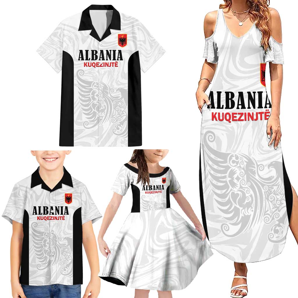 Custom Albania Football Pride Family Matching Summer Maxi Dress and Hawaiian Shirt Kuqezinjte Eagle White Version - Wonder Print Shop