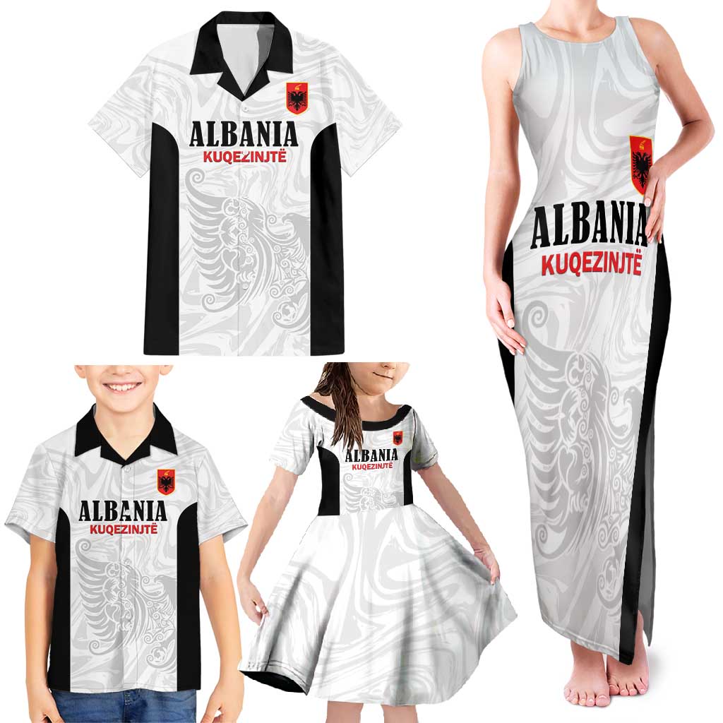 Custom Albania Football Pride Family Matching Tank Maxi Dress and Hawaiian Shirt Kuqezinjte Eagle White Version - Wonder Print Shop