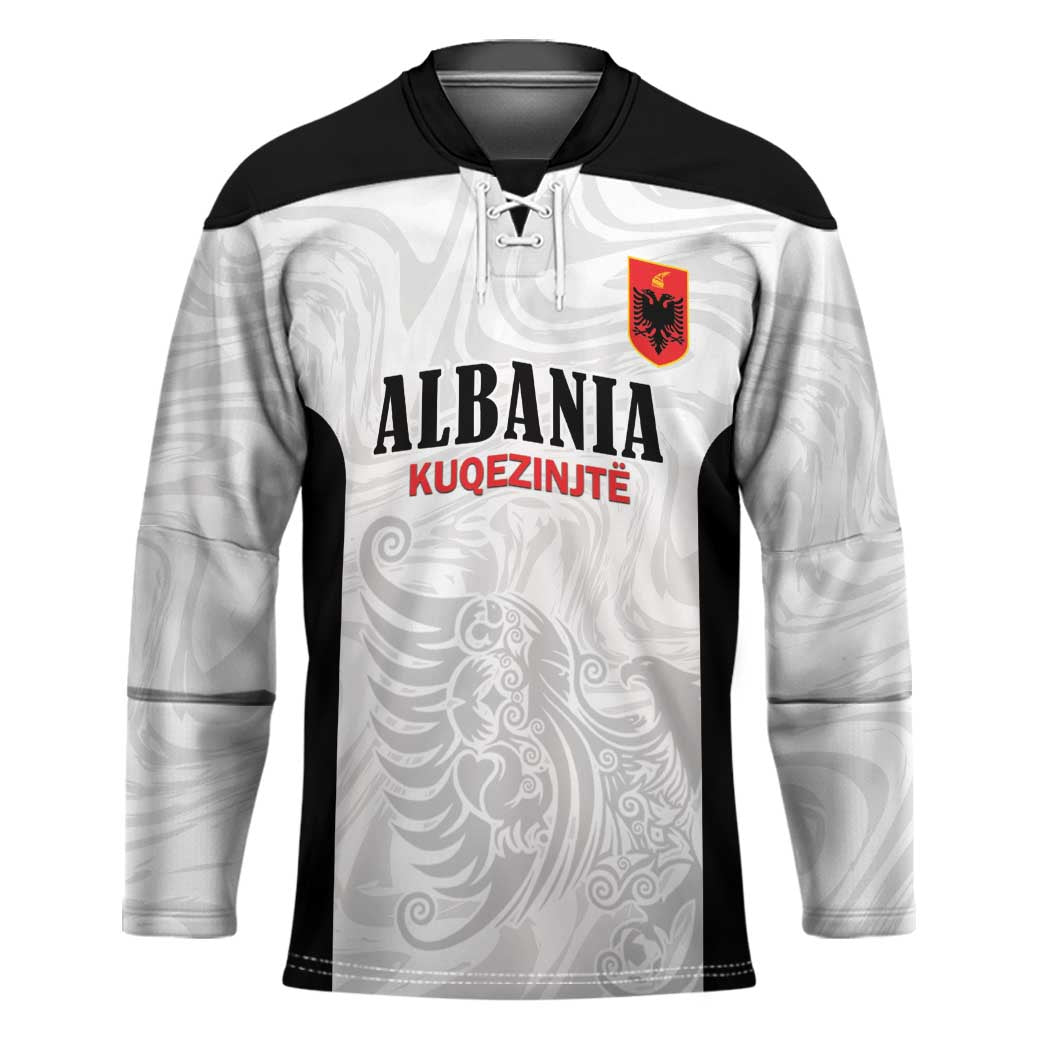 Custom Albania Football Pride Hockey Jersey Kuqezinjte Eagle White Version - Wonder Print Shop