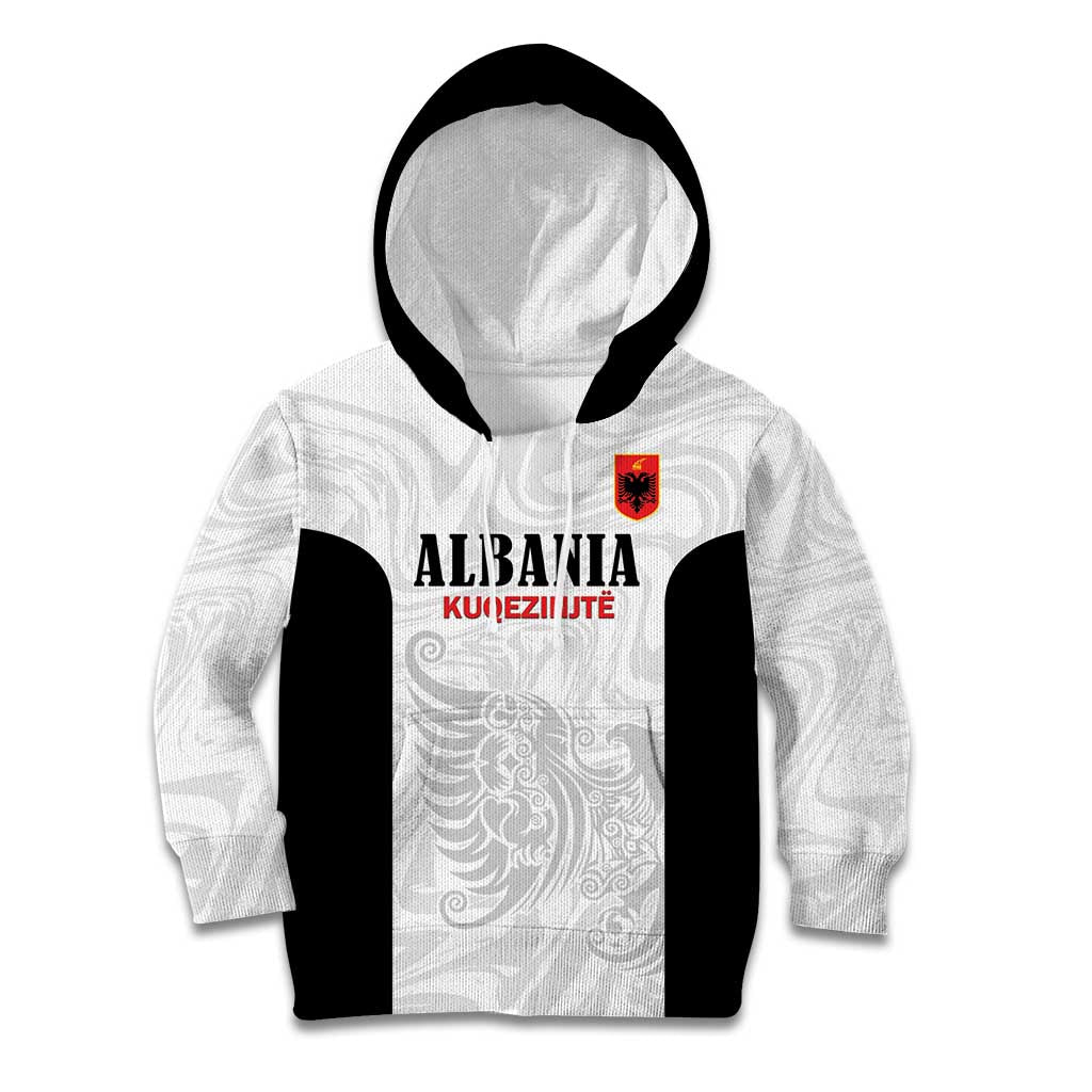Custom Albania Football Pride Kid Hoodie Kuqezinjte Eagle White Version - Wonder Print Shop