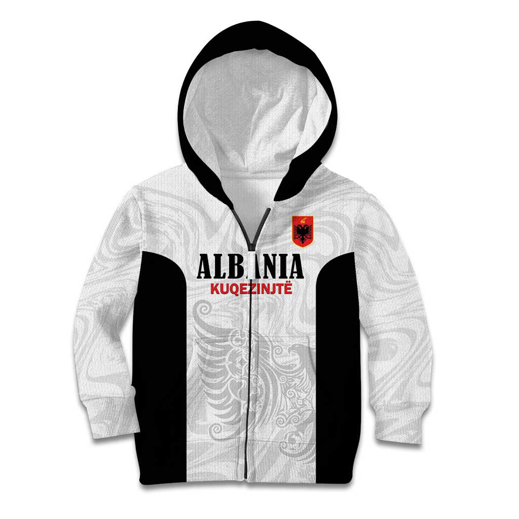 Custom Albania Football Pride Kid Hoodie Kuqezinjte Eagle White Version - Wonder Print Shop