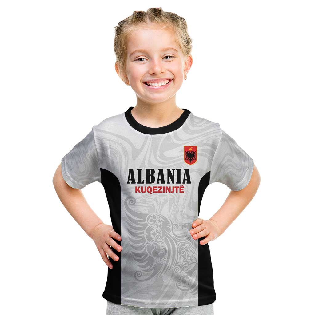 Custom Albania Football Pride Kid T Shirt Kuqezinjte Eagle White Version - Wonder Print Shop