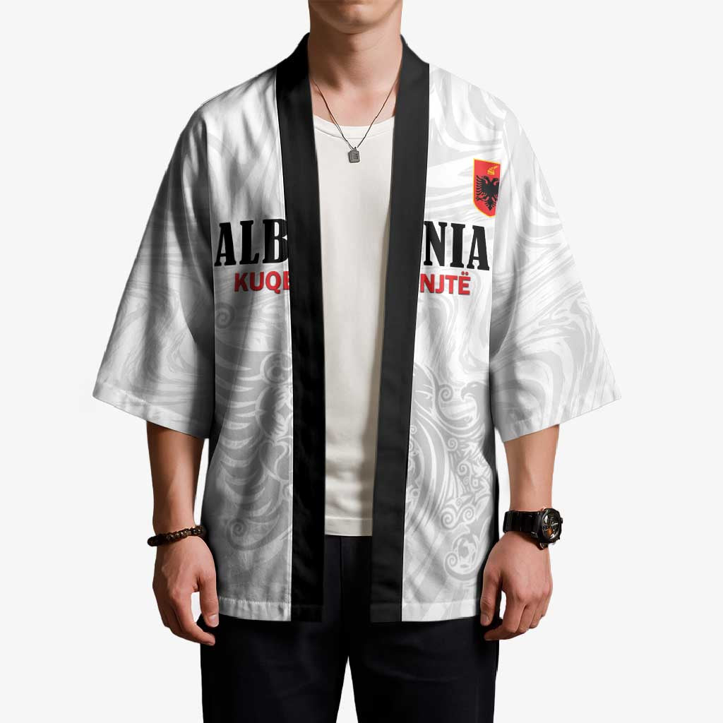 Custom Albania Football Pride Kimono Kuqezinjte Eagle White Version - Wonder Print Shop