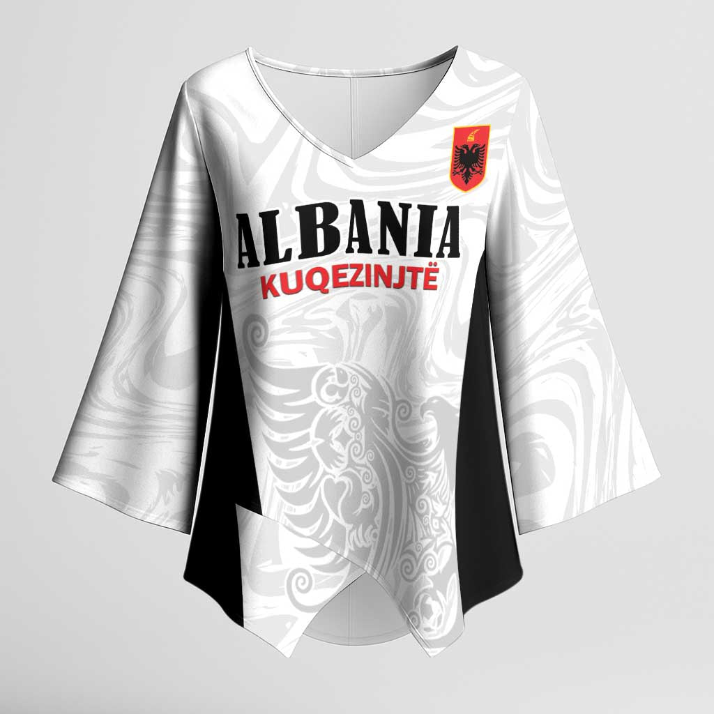 Custom Albania Football Pride Kimono Sleeve Blouse Kuqezinjte Eagle White Version - Wonder Print Shop