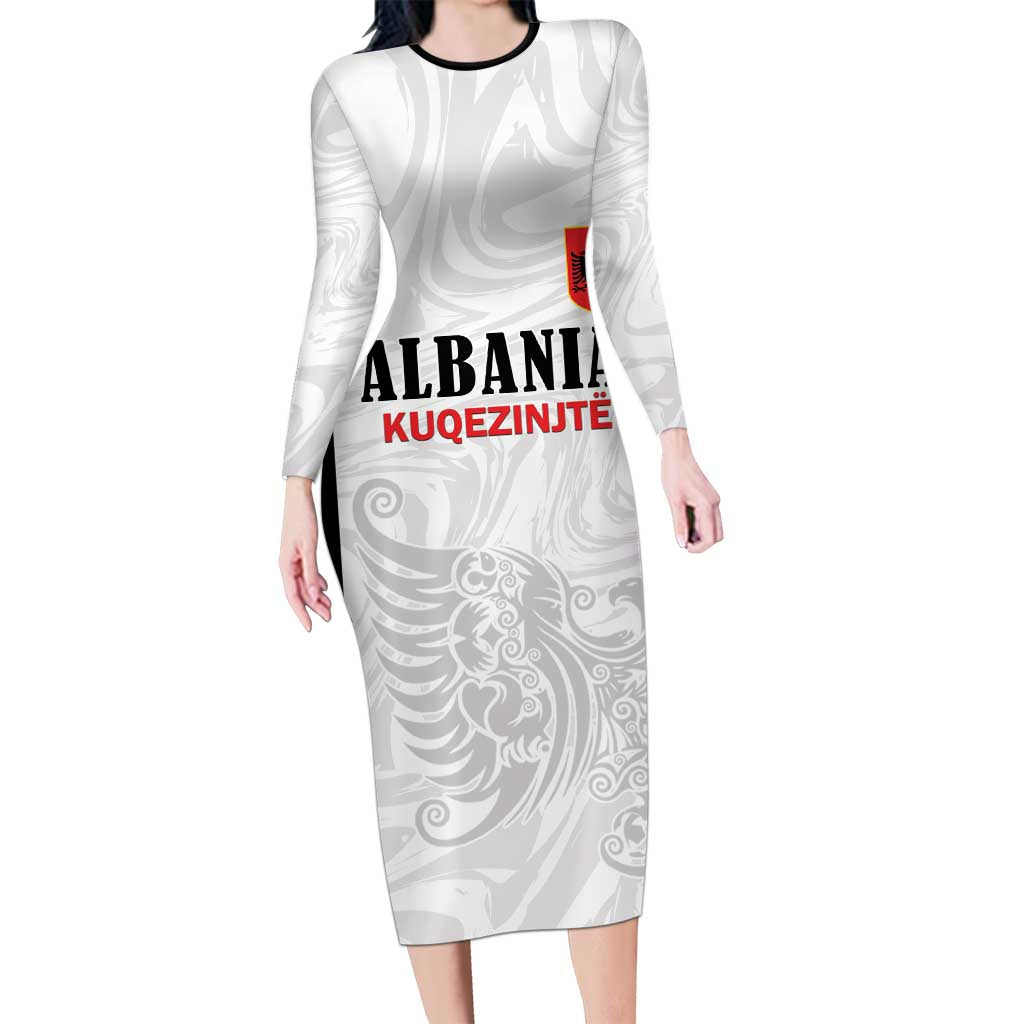 Custom Albania Football Pride Long Sleeve Bodycon Dress Kuqezinjte Eagle White Version - Wonder Print Shop