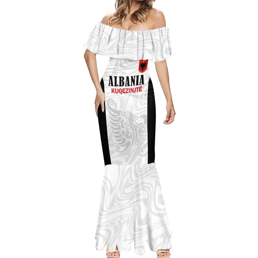 Custom Albania Football Pride Mermaid Dress Kuqezinjte Eagle White Version - Wonder Print Shop