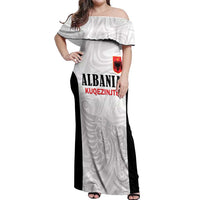 Custom Albania Football Pride Off Shoulder Maxi Dress Kuqezinjte Eagle White Version - Wonder Print Shop