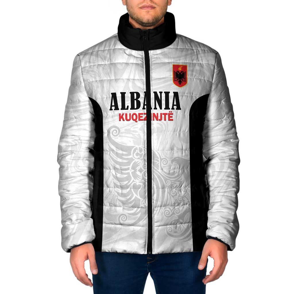 Custom Albania Football Pride Padded Jacket Kuqezinjte Eagle White Version - Wonder Print Shop