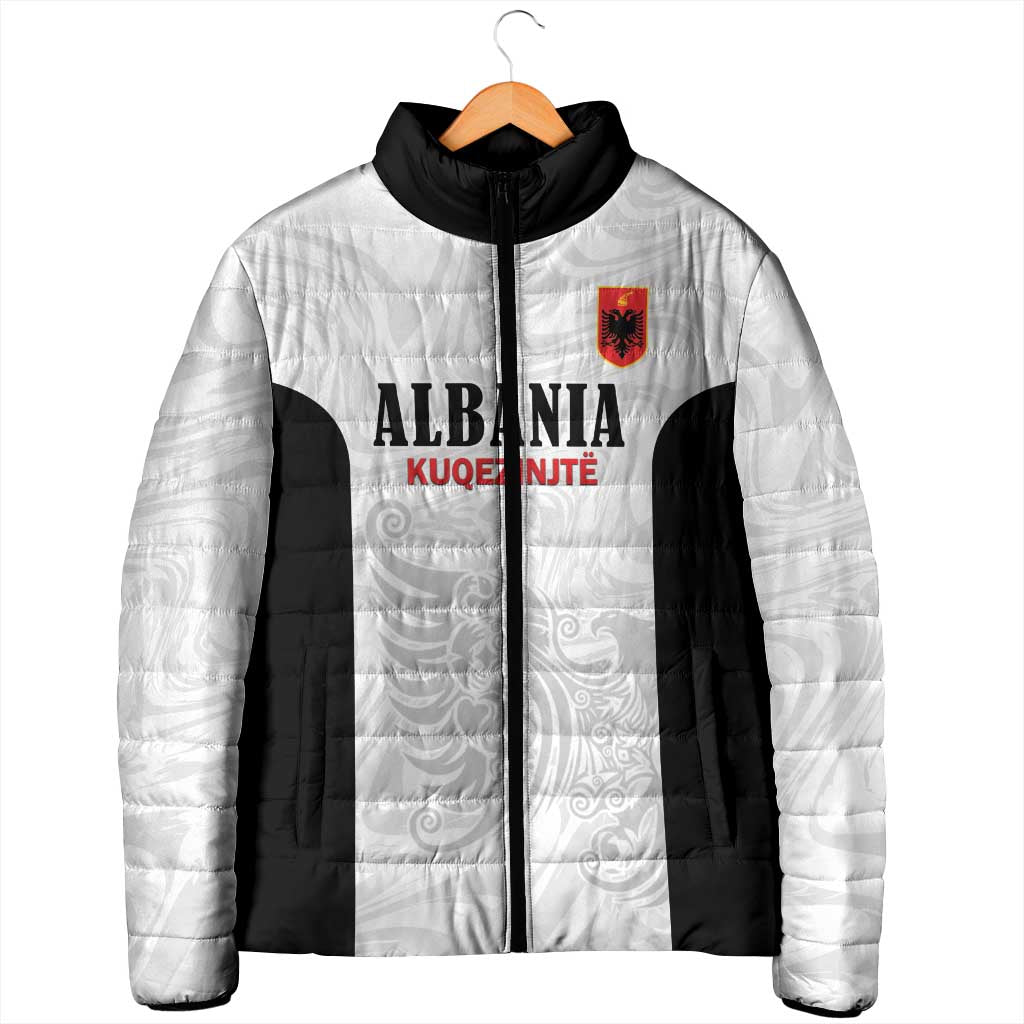 Custom Albania Football Pride Padded Jacket Kuqezinjte Eagle White Version - Wonder Print Shop