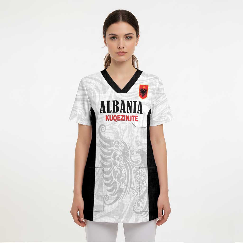 Custom Albania Football Pride Scrub Top Kuqezinjte Eagle White Version - Wonder Print Shop