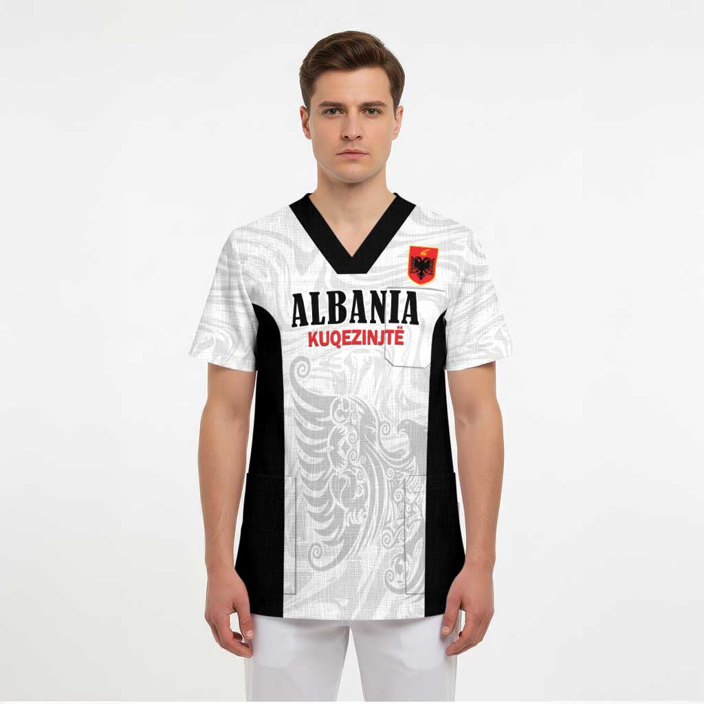 Custom Albania Football Pride Scrub Top Kuqezinjte Eagle White Version - Wonder Print Shop