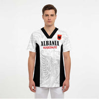 Custom Albania Football Pride Scrub Top Kuqezinjte Eagle White Version - Wonder Print Shop