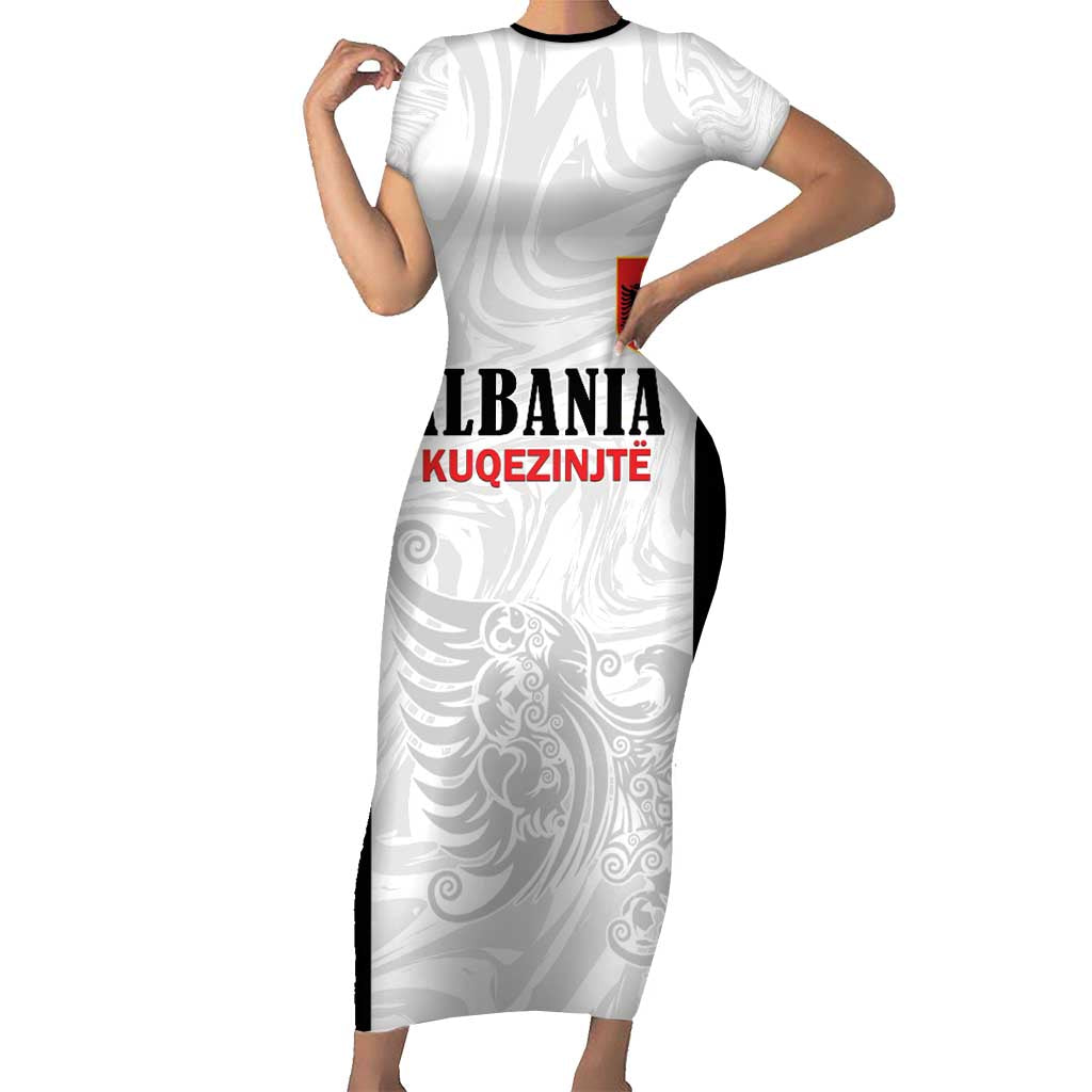 Custom Albania Football Pride Short Sleeve Bodycon Dress Kuqezinjte Eagle White Version - Wonder Print Shop