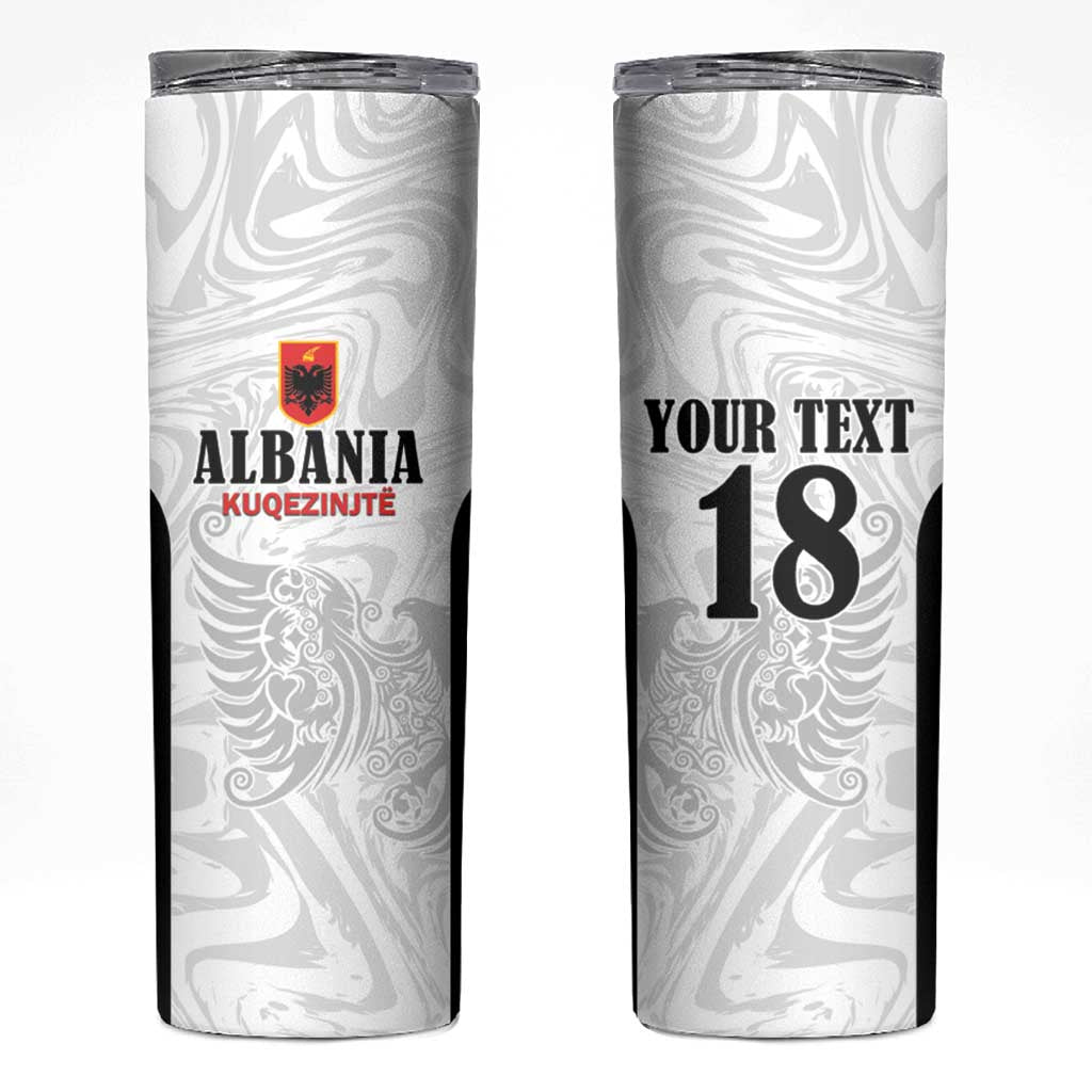 Custom Albania Football Pride Skinny Tumbler Kuqezinjte Eagle White Version - Wonder Print Shop