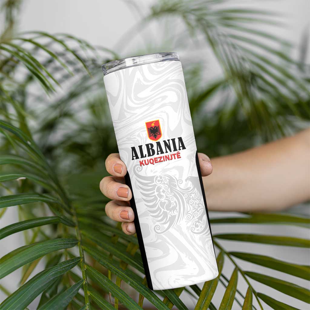 Custom Albania Football Pride Skinny Tumbler Kuqezinjte Eagle White Version - Wonder Print Shop
