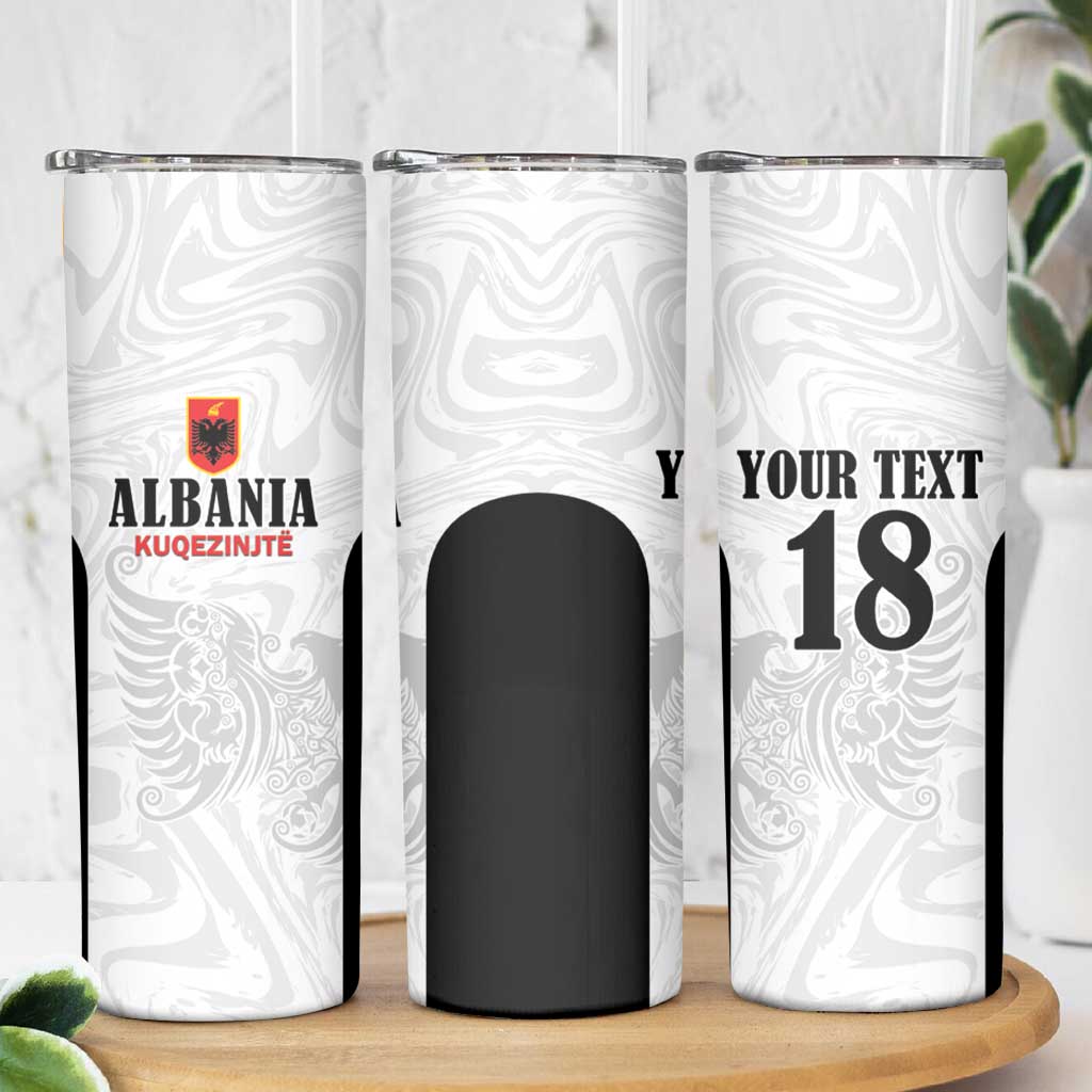 Custom Albania Football Pride Skinny Tumbler Kuqezinjte Eagle White Version - Wonder Print Shop