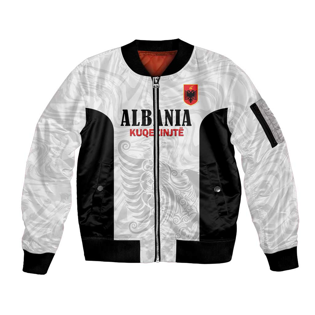 Custom Albania Football Pride Sleeve Zip Bomber Jacket Kuqezinjte Eagle White Version - Wonder Print Shop