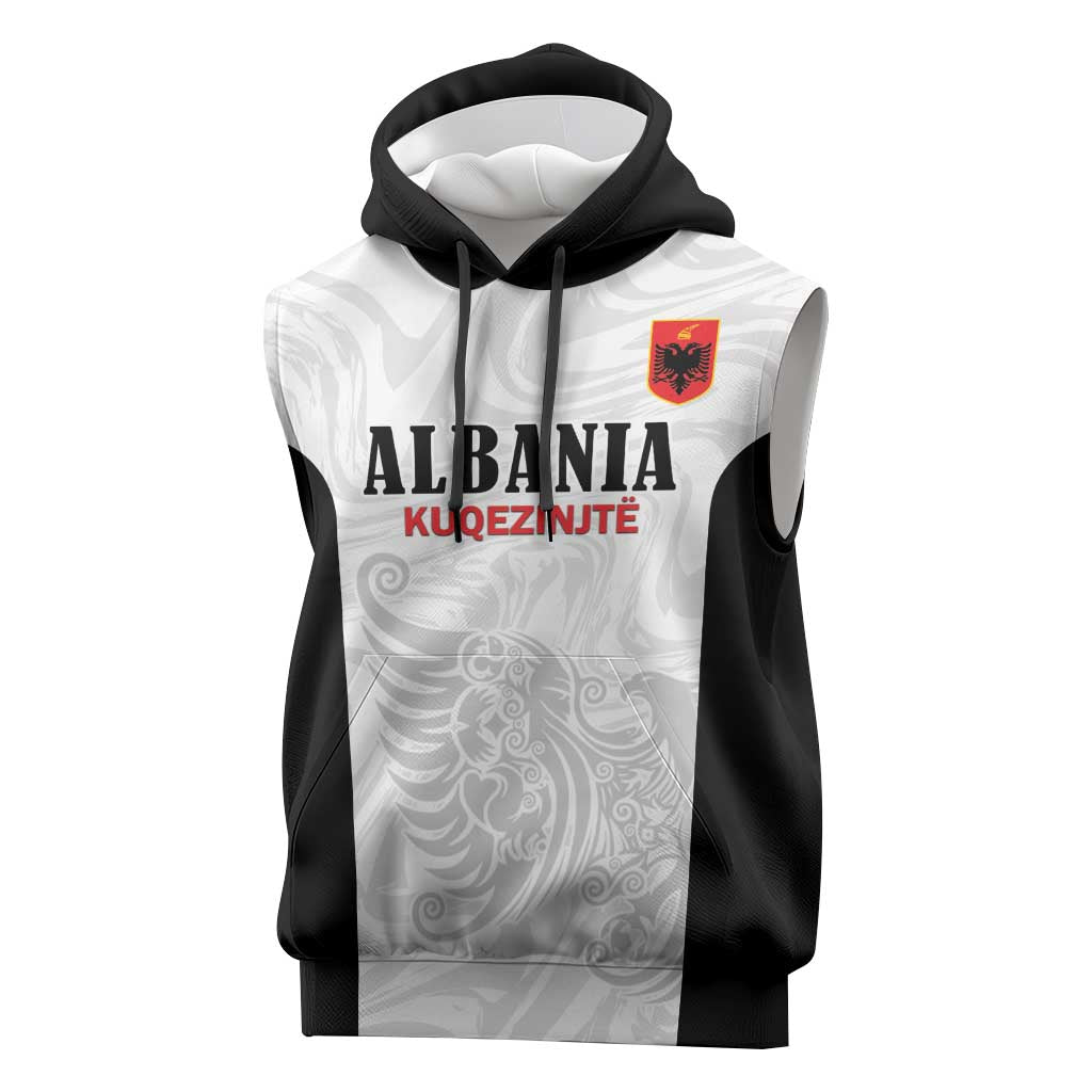 Custom Albania Football Pride Sleeveless Hoodie Kuqezinjte Eagle White Version - Wonder Print Shop