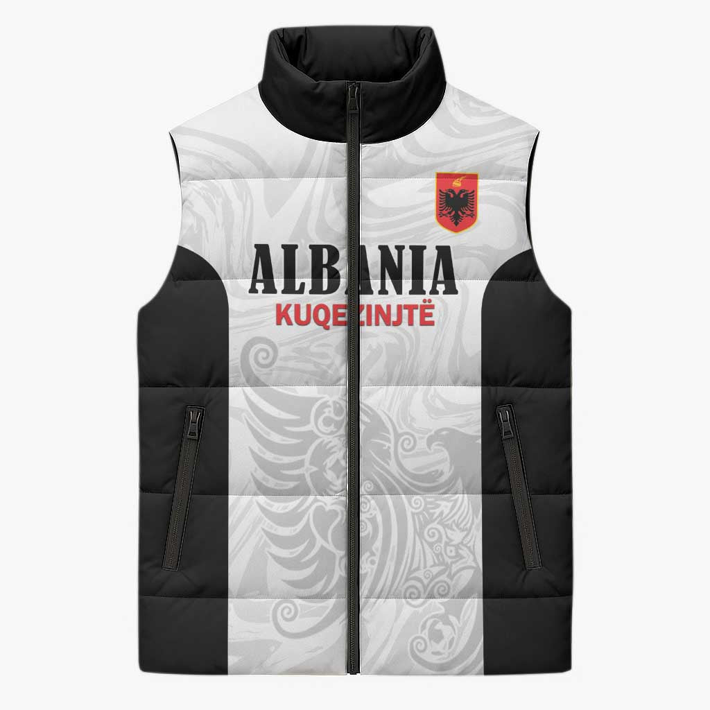 Custom Albania Football Pride Sleeveless Puffer Jacket Kuqezinjte Eagle White Version - Wonder Print Shop