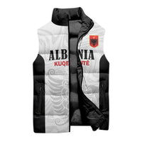 Custom Albania Football Pride Sleeveless Puffer Jacket Kuqezinjte Eagle White Version - Wonder Print Shop