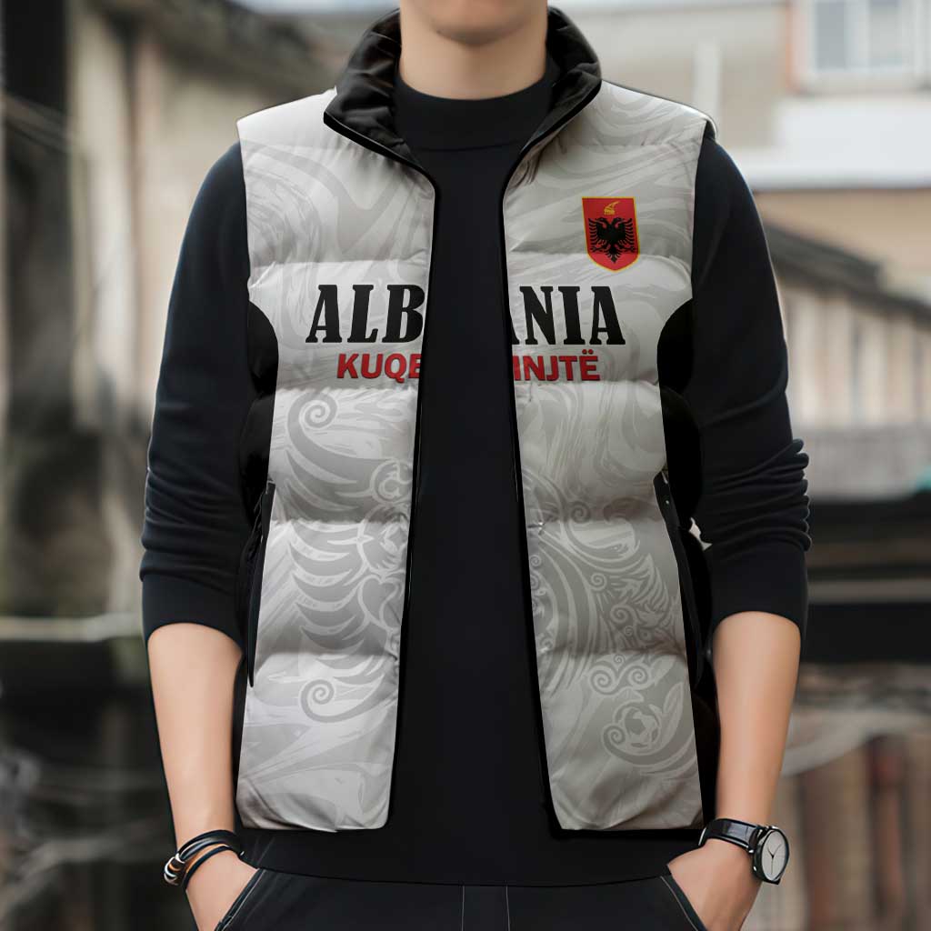 Custom Albania Football Pride Sleeveless Puffer Jacket Kuqezinjte Eagle White Version - Wonder Print Shop