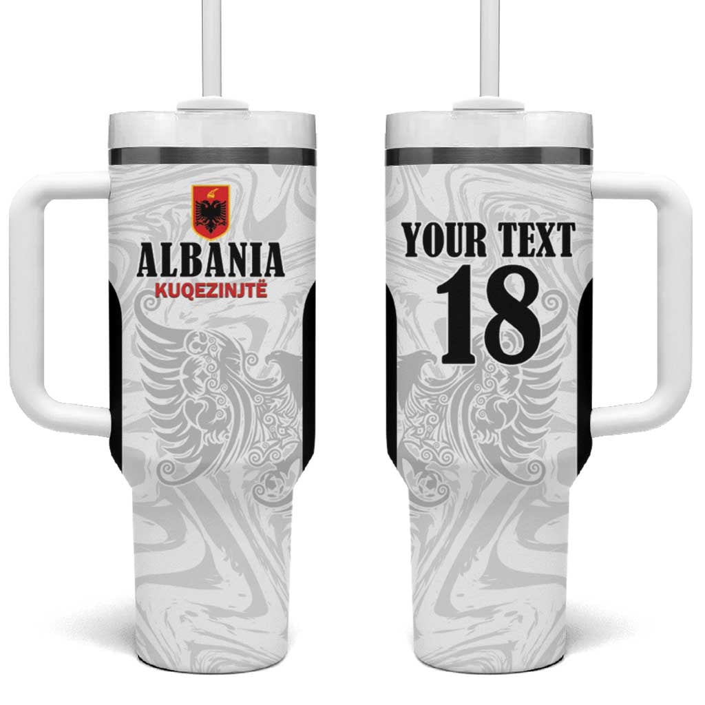 Custom Albania Football Pride Tumbler With Handle Kuqezinjte Eagle White Version - Wonder Print Shop