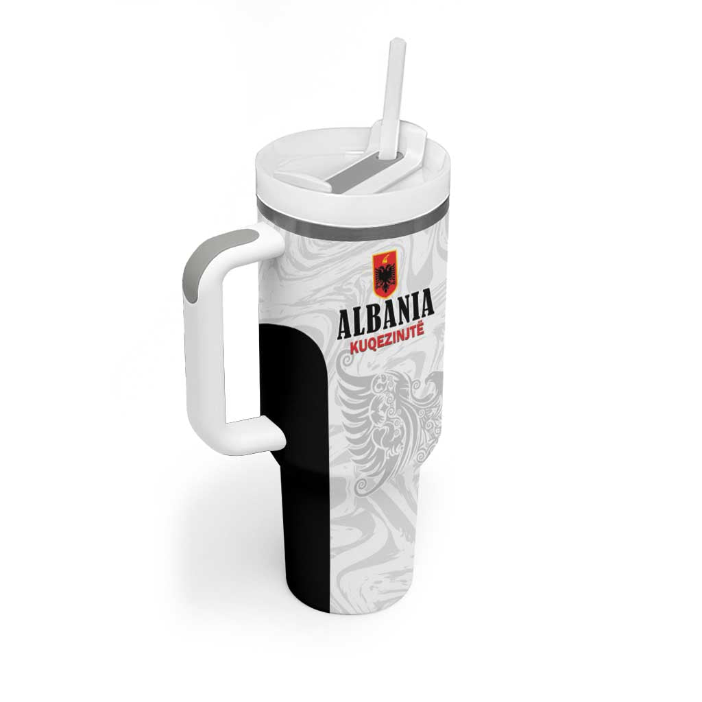 Custom Albania Football Pride Tumbler With Handle Kuqezinjte Eagle White Version - Wonder Print Shop