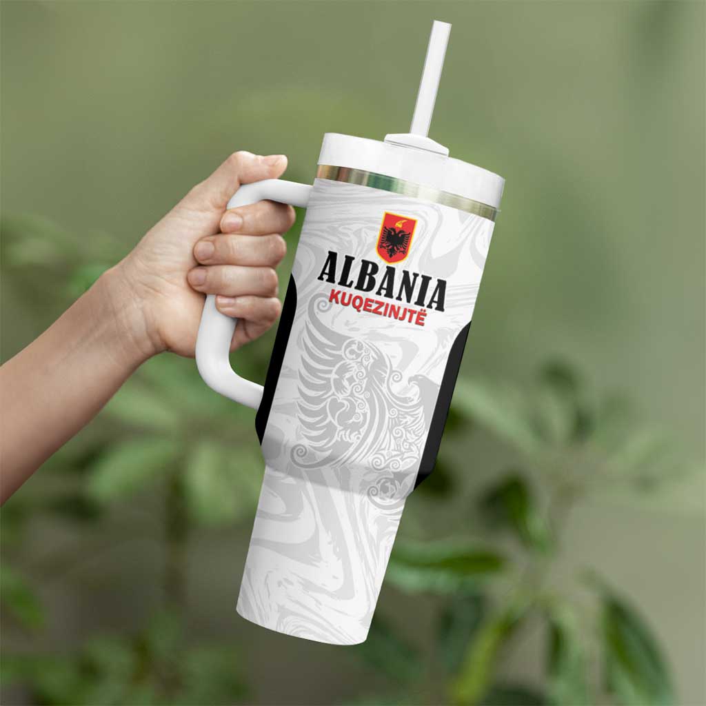 Custom Albania Football Pride Tumbler With Handle Kuqezinjte Eagle White Version - Wonder Print Shop