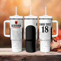 Custom Albania Football Pride Tumbler With Handle Kuqezinjte Eagle White Version - Wonder Print Shop