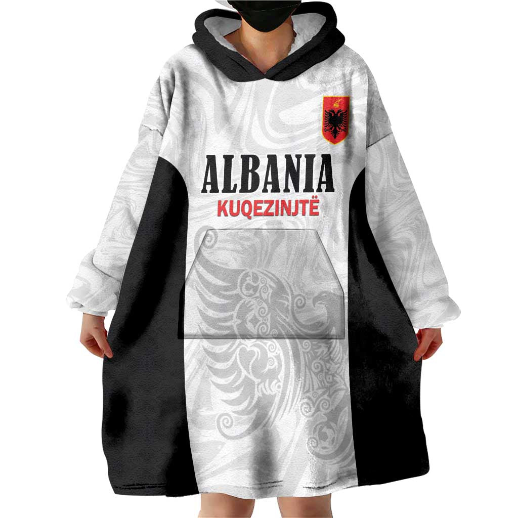 Custom Albania Football Pride Wearable Blanket Hoodie Kuqezinjte Eagle White Version - Wonder Print Shop
