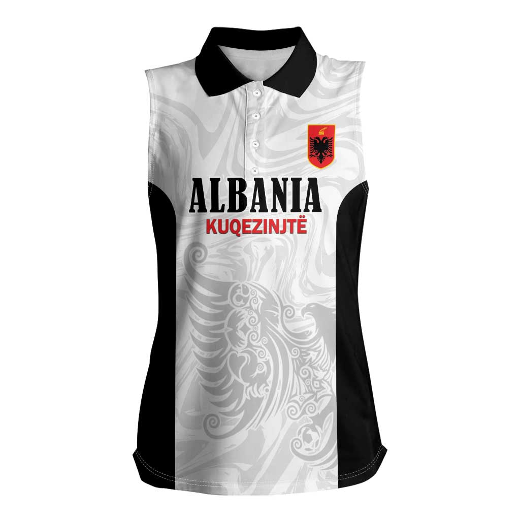 Custom Albania Football Pride Women Sleeveless Polo Shirt Kuqezinjte Eagle White Version - Wonder Print Shop