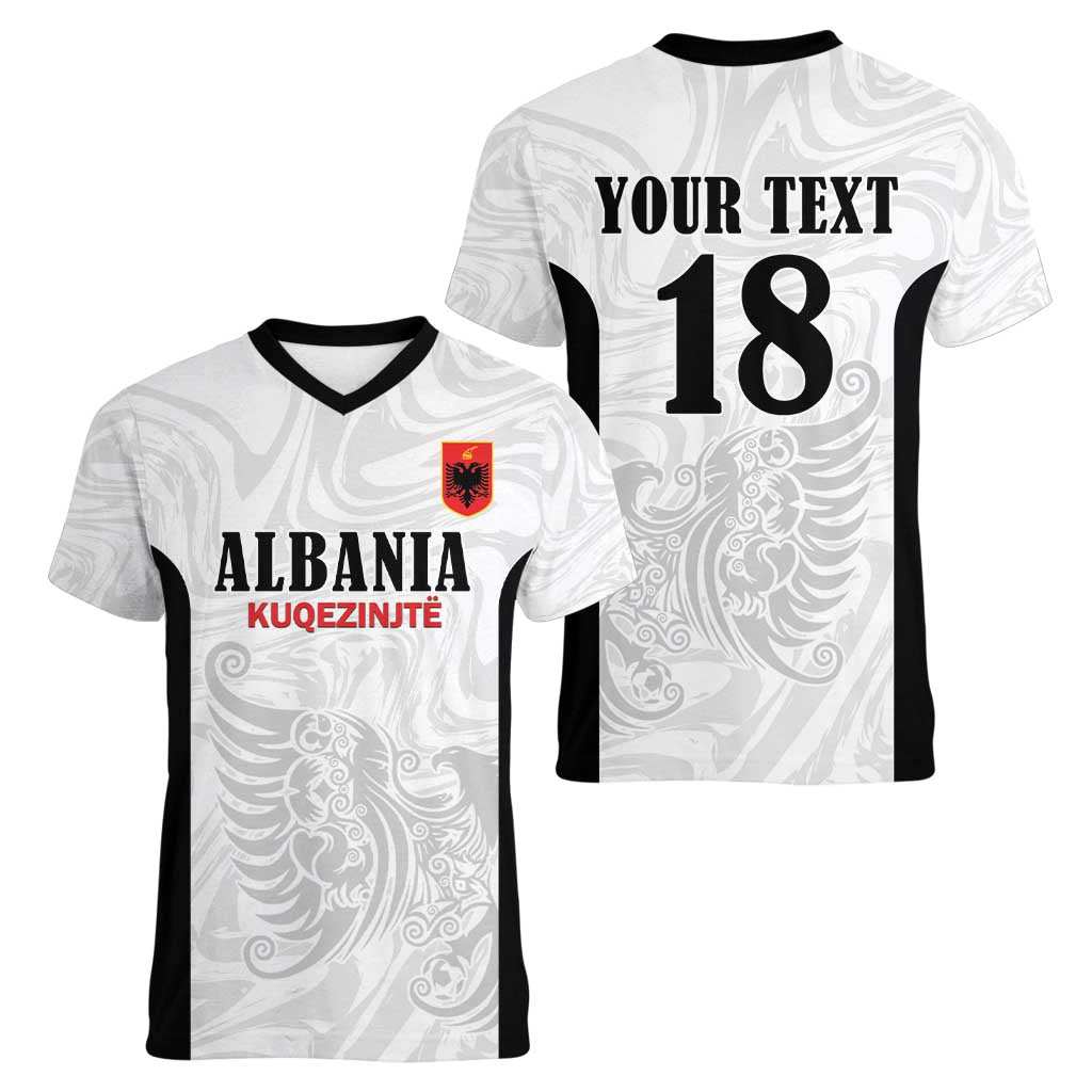 Custom Albania Football Pride Women V-Neck T-Shirt Kuqezinjte Eagle White Version - Wonder Print Shop