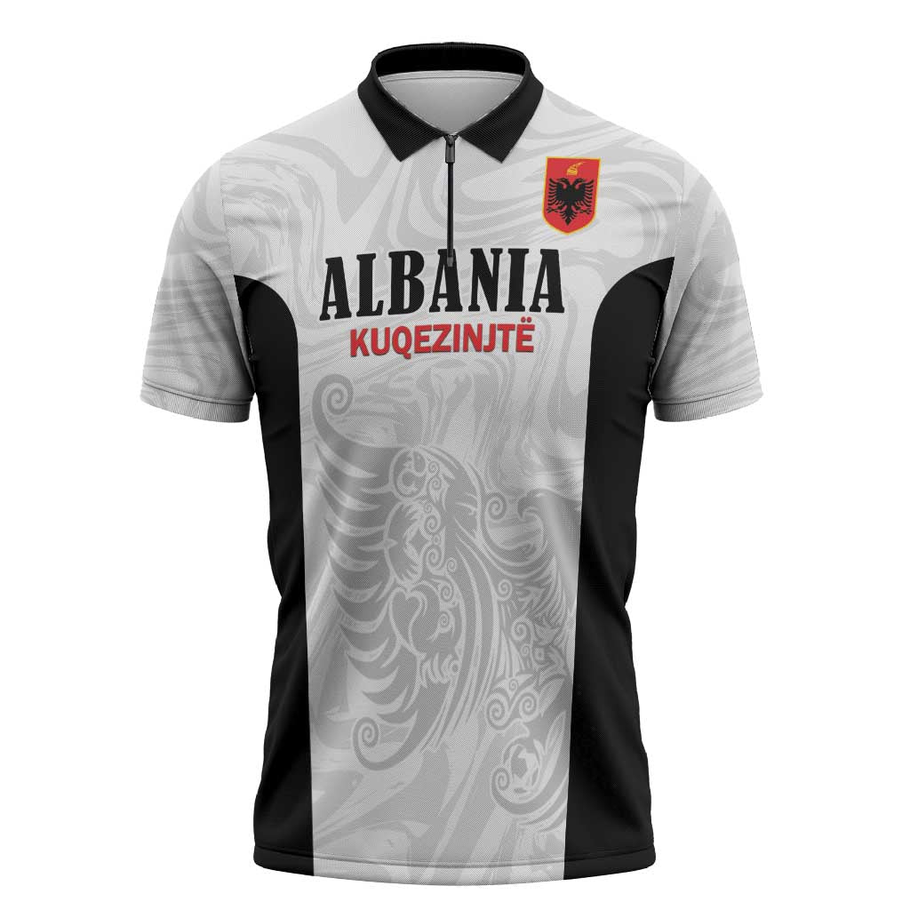 Custom Albania Football Pride Zipper Polo Shirt Kuqezinjte Eagle White Version - Wonder Print Shop