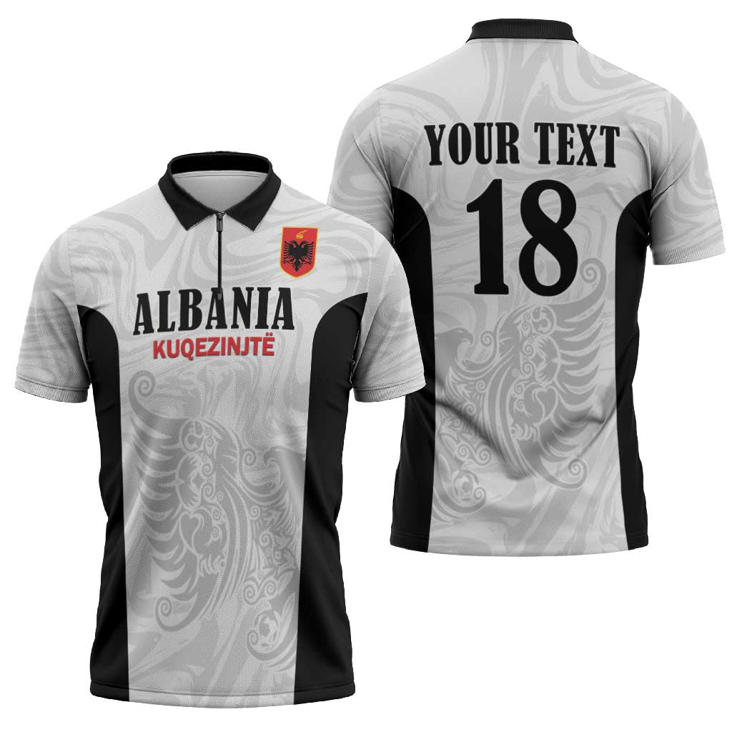 Custom Albania Football Pride Zipper Polo Shirt Kuqezinjte Eagle White Version - Wonder Print Shop