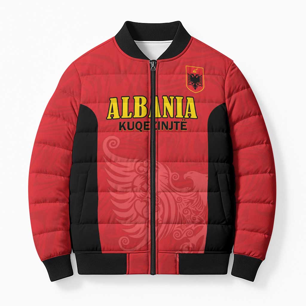Custom Albania Football Pride Bomber Puffer Jacket Kuqezinjte Eagle Red Version - Wonder Print Shop